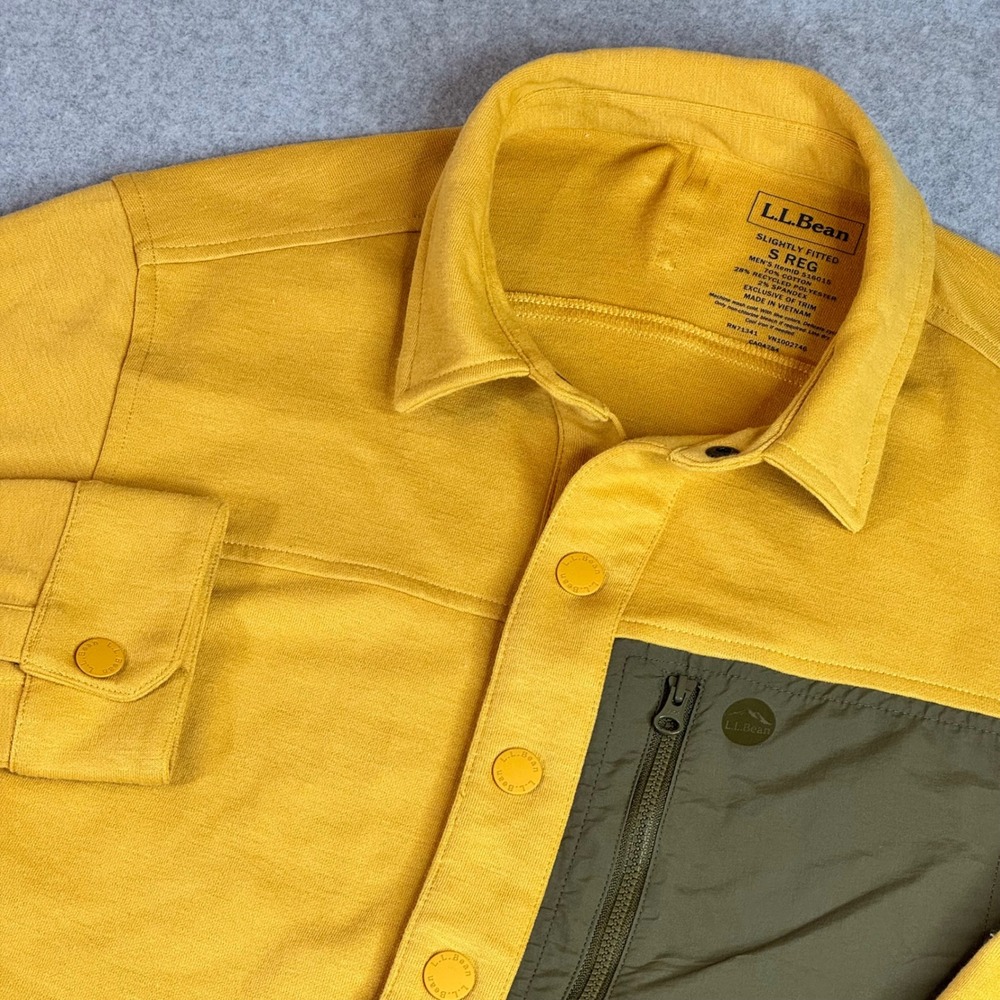 LL Bean Explorer Snap-Front Sweatshirt Slightly Fitted Shirt Yellow Men's Small